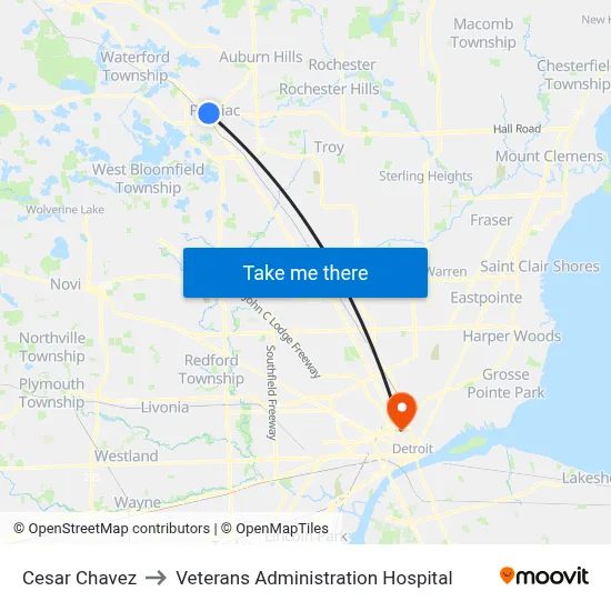 Cesar Chavez to Veterans Administration Hospital map
