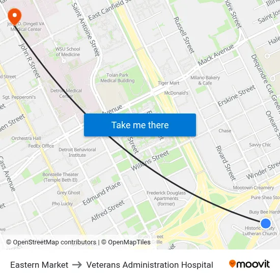 Eastern Market to Veterans Administration Hospital map