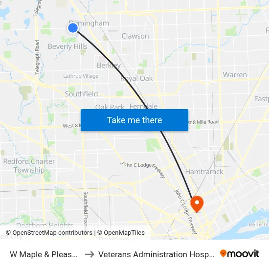W Maple & Pleasant to Veterans Administration Hospital map