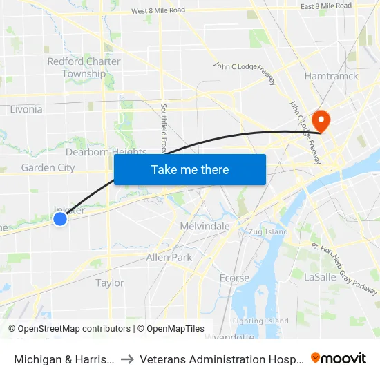 Michigan & Harrison to Veterans Administration Hospital map