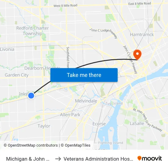Michigan & John Daly to Veterans Administration Hospital map