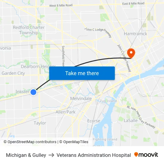 Michigan & Gulley to Veterans Administration Hospital map