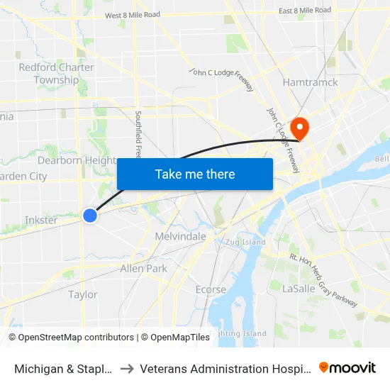 Michigan & Staples to Veterans Administration Hospital map