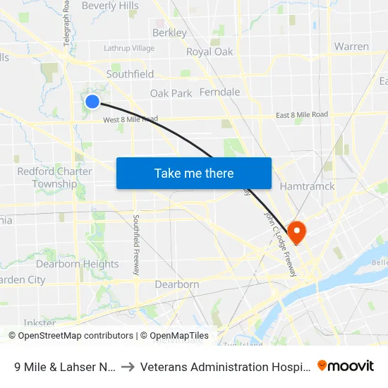 9 Mile & Lahser NW to Veterans Administration Hospital map