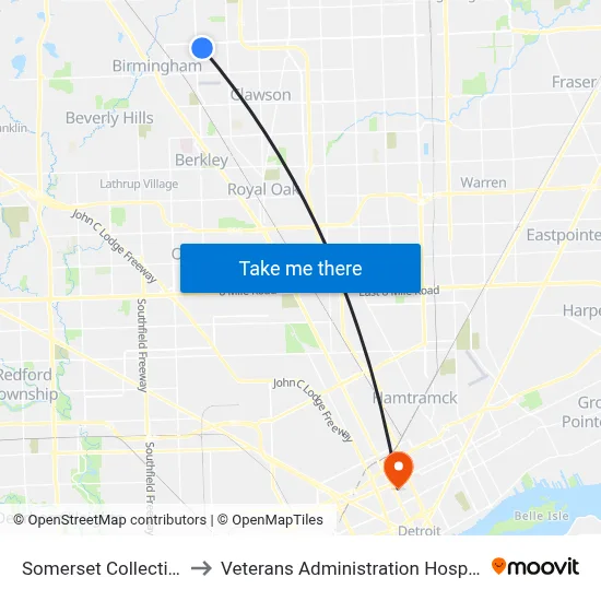 Somerset Collection to Veterans Administration Hospital map