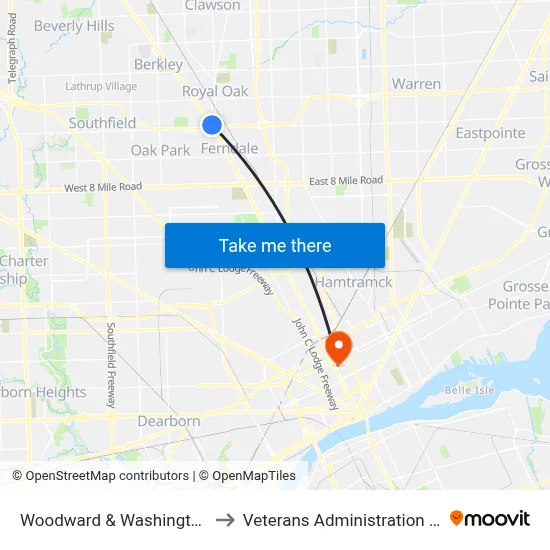 Woodward & Washington (Zoo) to Veterans Administration Hospital map