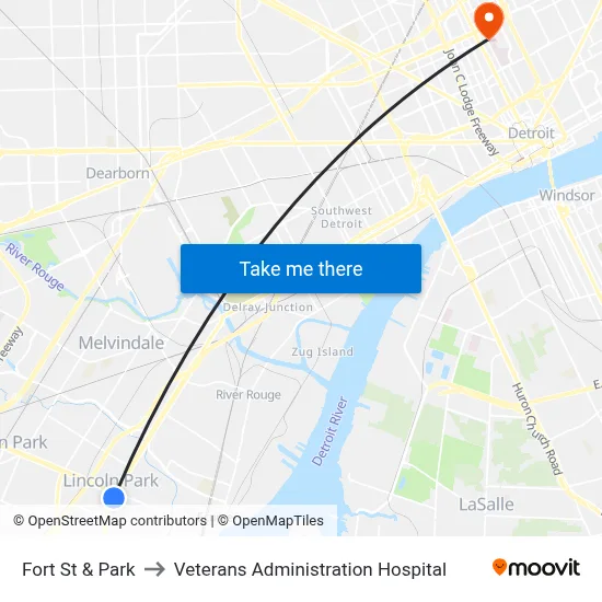 Fort St & Park to Veterans Administration Hospital map