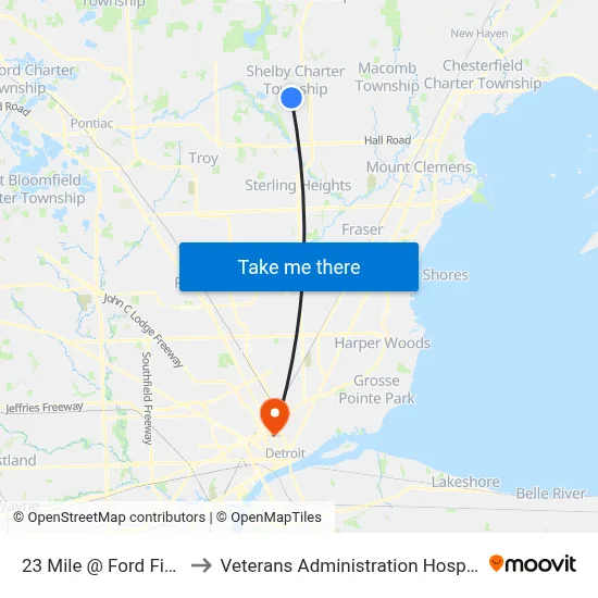 23 Mile @ Ford Field to Veterans Administration Hospital map