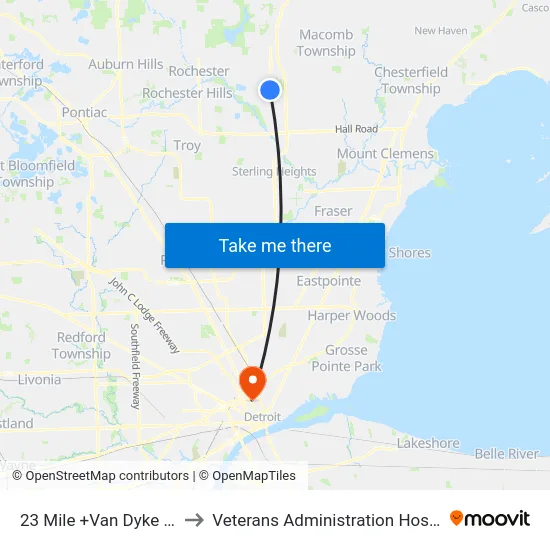 23 Mile & Van Dyke NW to Veterans Administration Hospital map