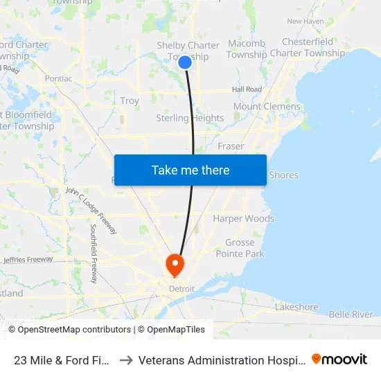 23 Mile & Ford Field to Veterans Administration Hospital map