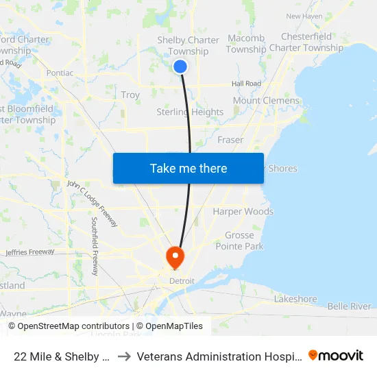 22 Mile & Shelby SE to Veterans Administration Hospital map