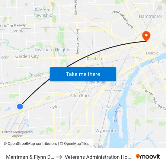Merriman & Flynn Drive to Veterans Administration Hospital map