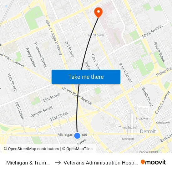 Michigan & Trumbull to Veterans Administration Hospital map