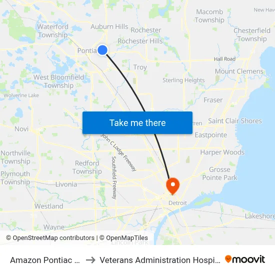 Amazon Pontiac Sb to Veterans Administration Hospital map