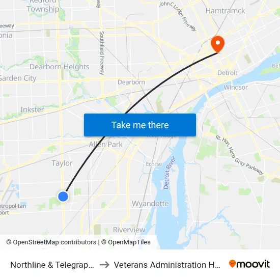Northline & Telegraph SW to Veterans Administration Hospital map