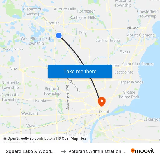 Square Lake & Woodward Eb to Veterans Administration Hospital map