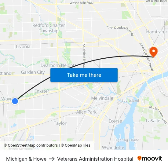 Michigan & Howe to Veterans Administration Hospital map