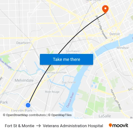 Fort St & Montie to Veterans Administration Hospital map