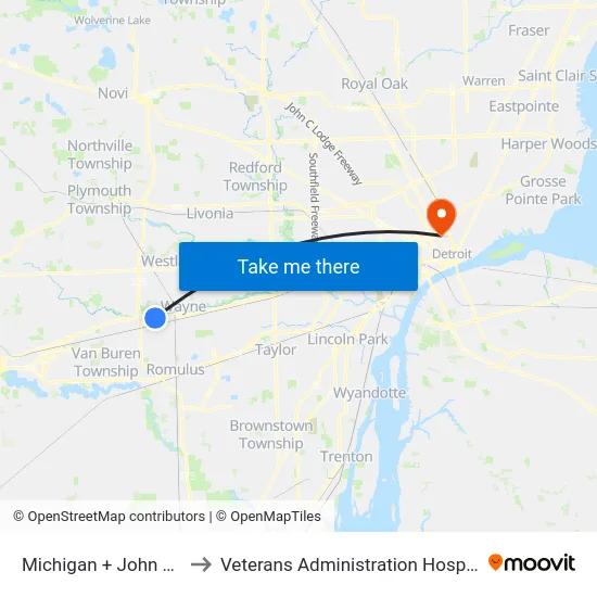Michigan & John Hix to Veterans Administration Hospital map
