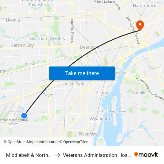 Middlebelt & Northline to Veterans Administration Hospital map