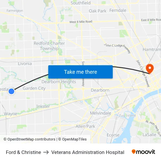 Ford & Christine to Veterans Administration Hospital map