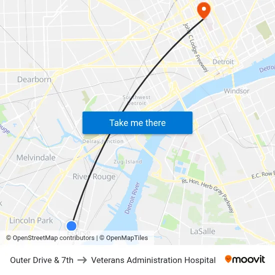 Outer Drive & 7th to Veterans Administration Hospital map