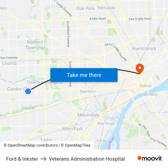 Ford & Inkster to Veterans Administration Hospital map
