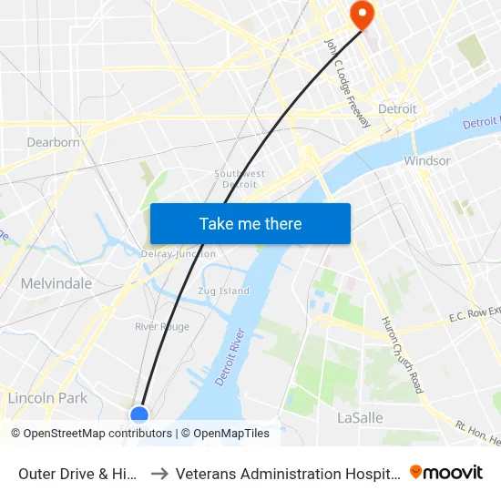 Outer Drive & High to Veterans Administration Hospital map