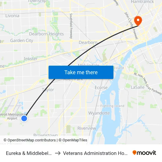 Eureka & Middlebelt SE to Veterans Administration Hospital map