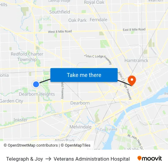 Telegraph & Joy to Veterans Administration Hospital map
