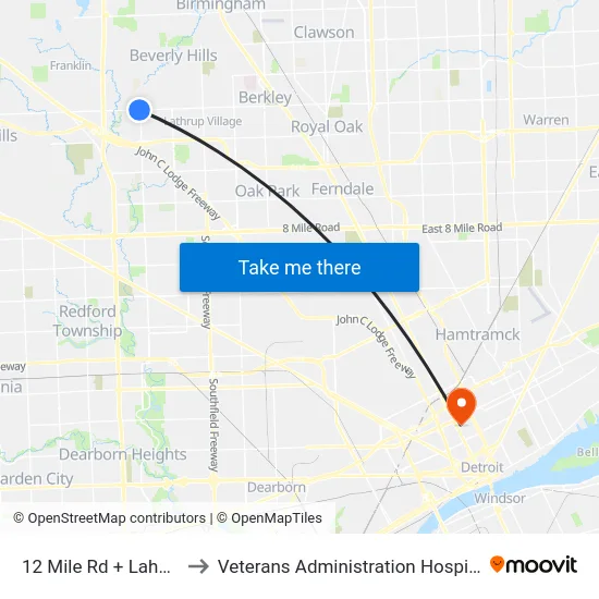 12 Mile & Lahser to Veterans Administration Hospital map