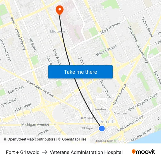 Fort & Griswold to Veterans Administration Hospital map