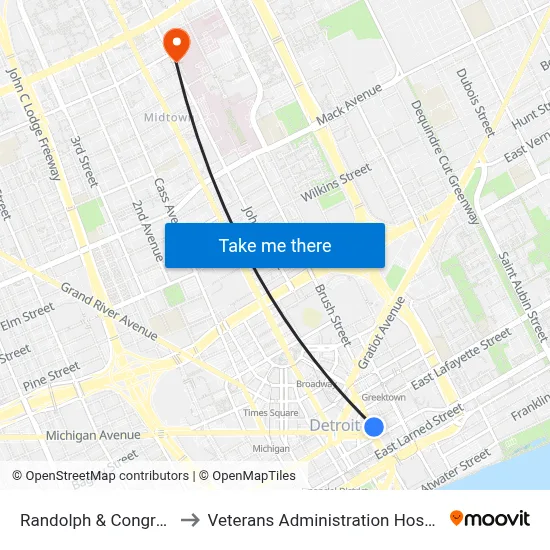 Randolph & Congress to Veterans Administration Hospital map