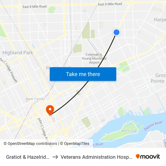 Gratiot & Hazelridge to Veterans Administration Hospital map