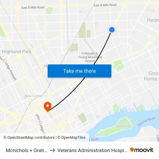 Mcnichols & Gratiot to Veterans Administration Hospital map