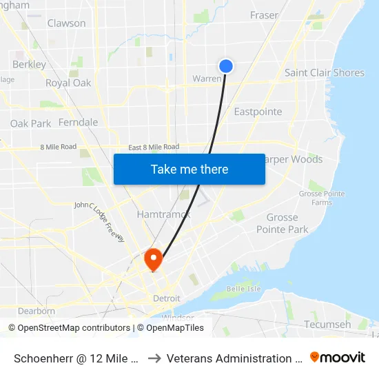 Schoenherr @ 12 Mile Road SE to Veterans Administration Hospital map