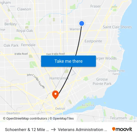 Schoenherr @ 12 Mile Road NE to Veterans Administration Hospital map