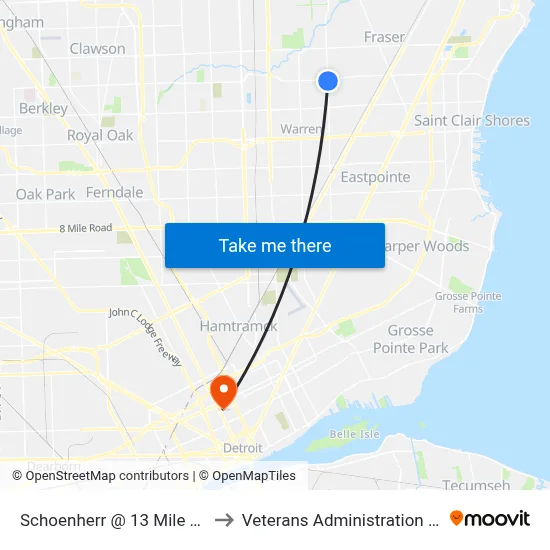 Schoenherr @ 13 Mile Road SE to Veterans Administration Hospital map