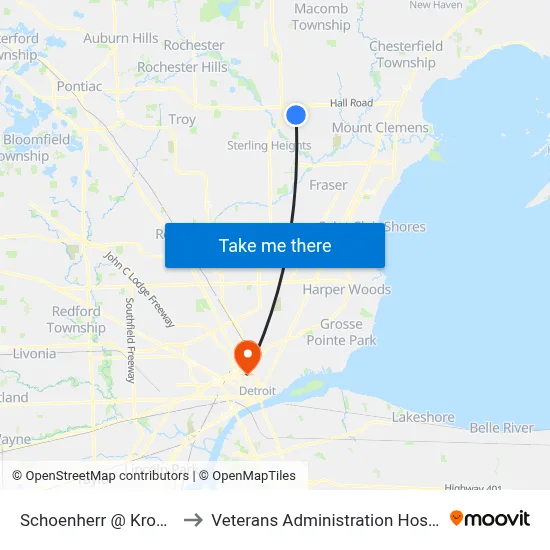 Schoenherr @ Krogers to Veterans Administration Hospital map