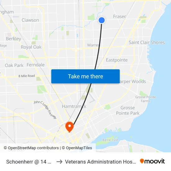 Schoenherr @ 14 Mile to Veterans Administration Hospital map