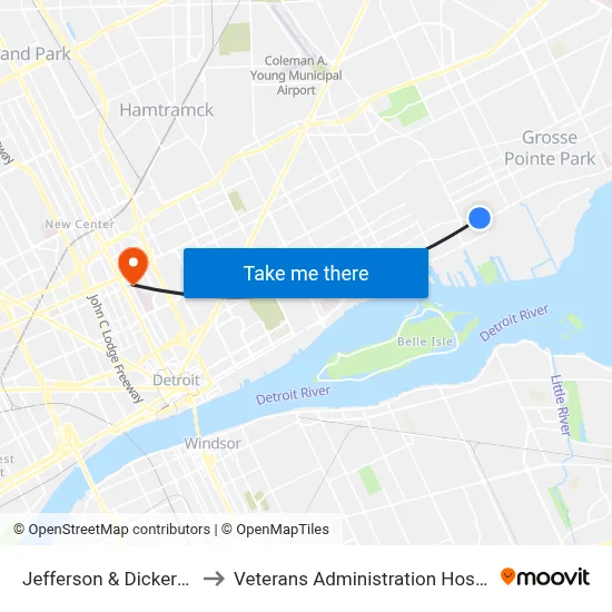 Jefferson & Dickerson to Veterans Administration Hospital map