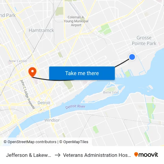 Jefferson & Lakewood to Veterans Administration Hospital map