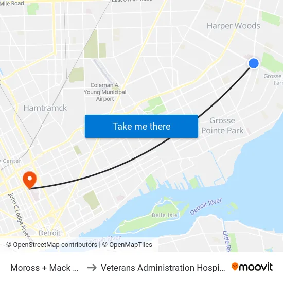 Moross & Mack NE to Veterans Administration Hospital map