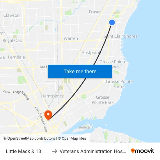 Little Mack & 13 Mile to Veterans Administration Hospital map