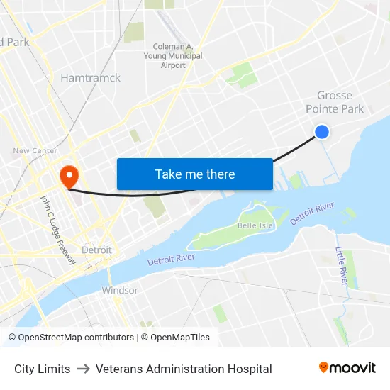 City Limits to Veterans Administration Hospital map