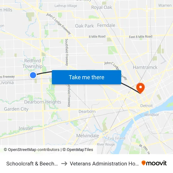 Schoolcraft & Beech Daly to Veterans Administration Hospital map