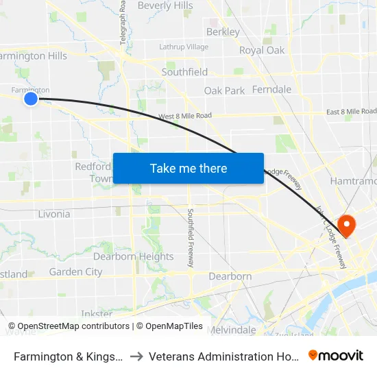 Farmington & Kingslane to Veterans Administration Hospital map