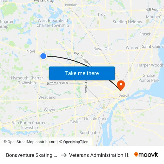 Bonaventure Skating Center to Veterans Administration Hospital map