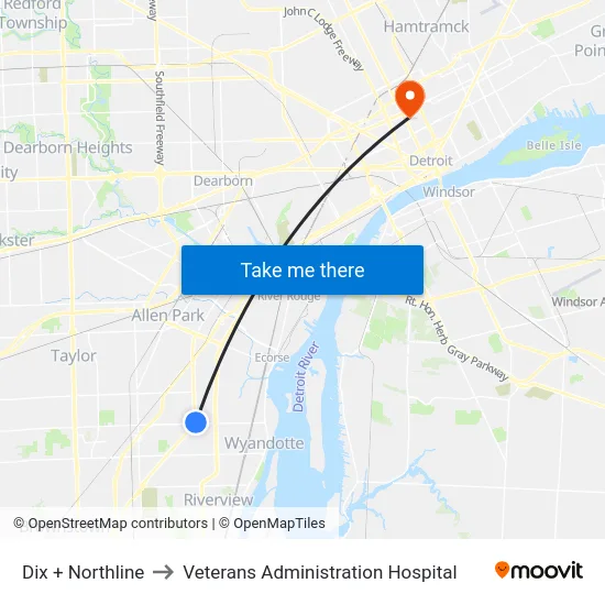 Dix & Northline to Veterans Administration Hospital map