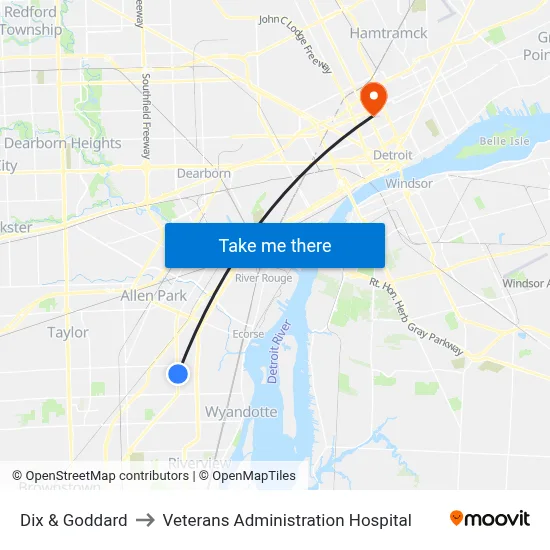 Dix & Goddard to Veterans Administration Hospital map